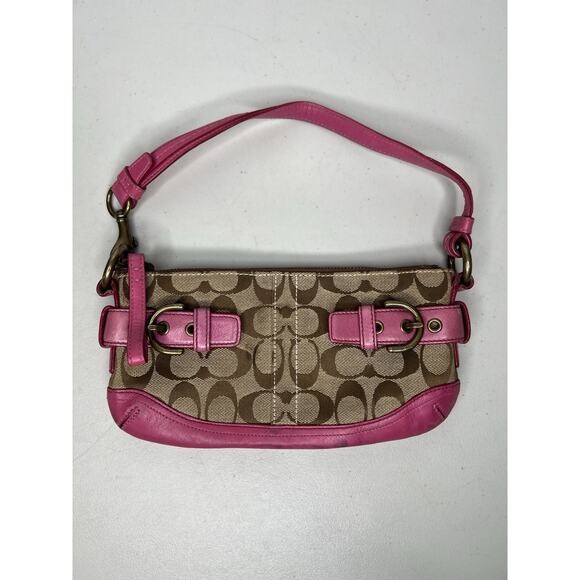 Coach Signature Leather Pink Buckle Demi Clutch Shoulder Bag Y2K #5107 - Picture 1 of 12